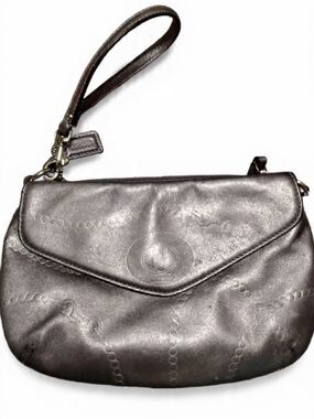 Coach Leather Wristlet Clutch - Metallic Charcoal
